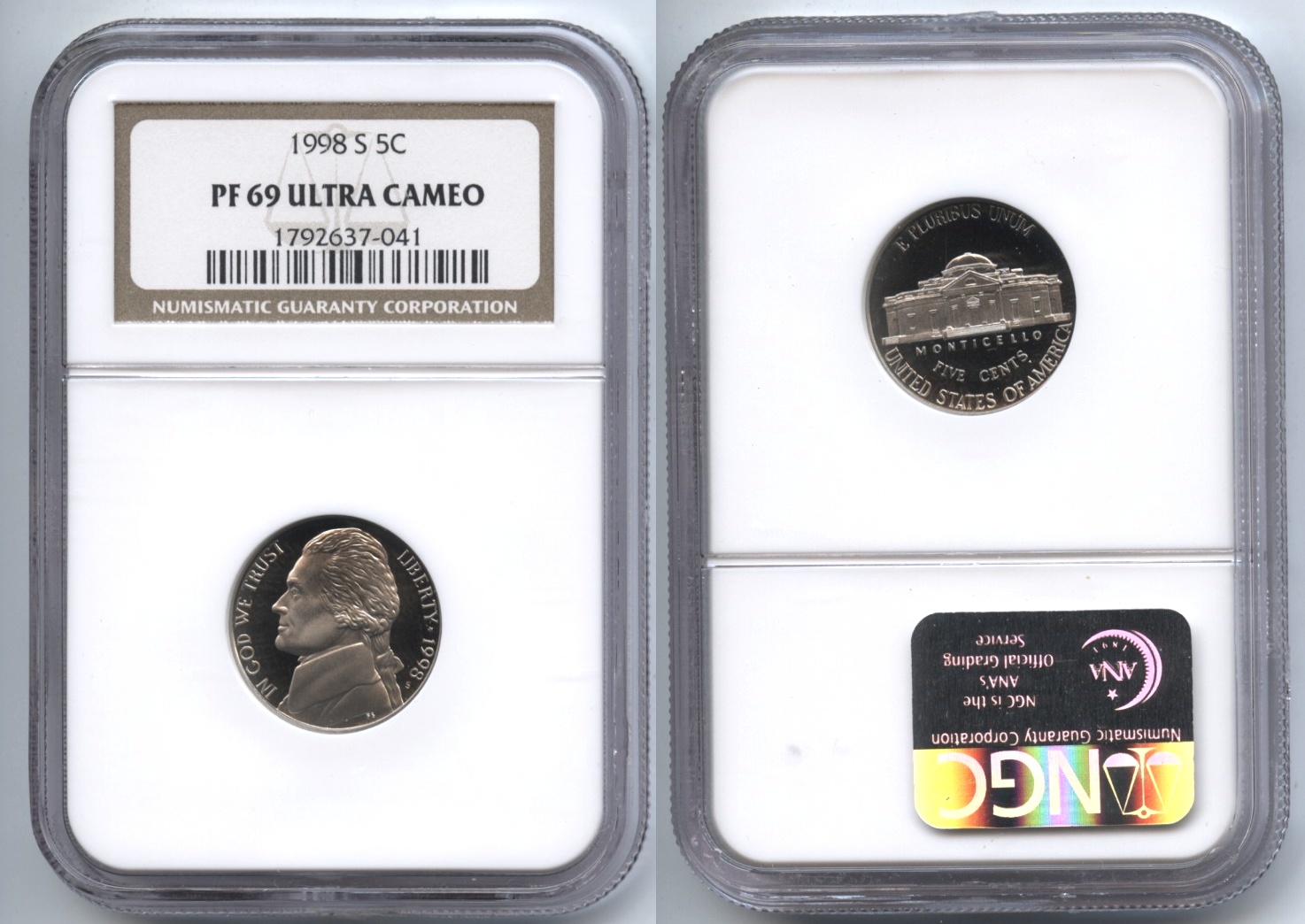 1998-S Jefferson Nickel NGC Proof-69 Ultra Cameo