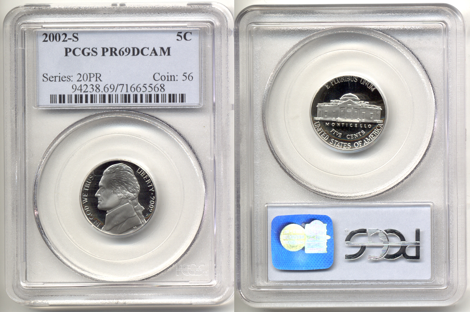 2002-S Jefferson Nickel PCGS Proof-69 Deep Cameo