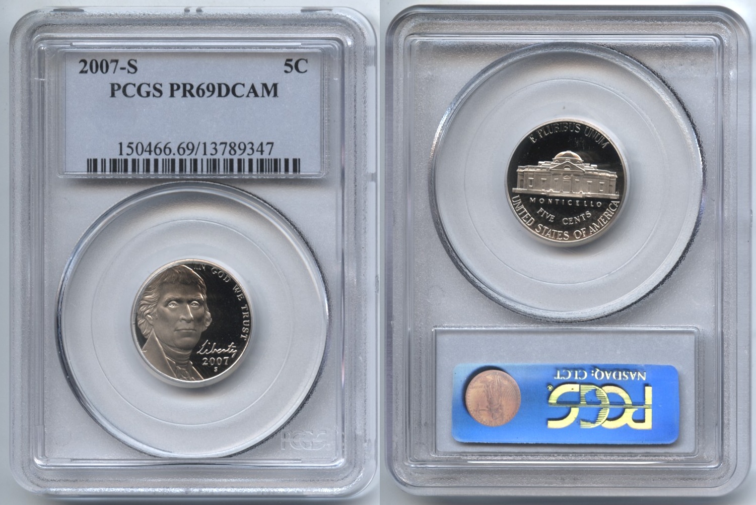 2007-S Jefferson Nickel PCGS Proof-69 Deep Cameo #a