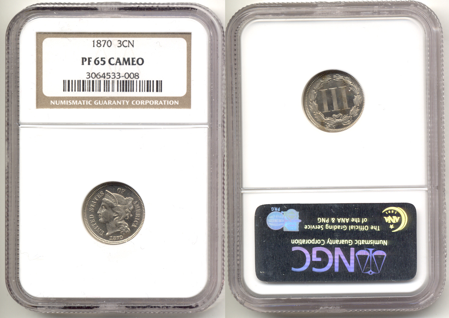 1870 Three Cent Nickel NGC Proof-65 Cameo