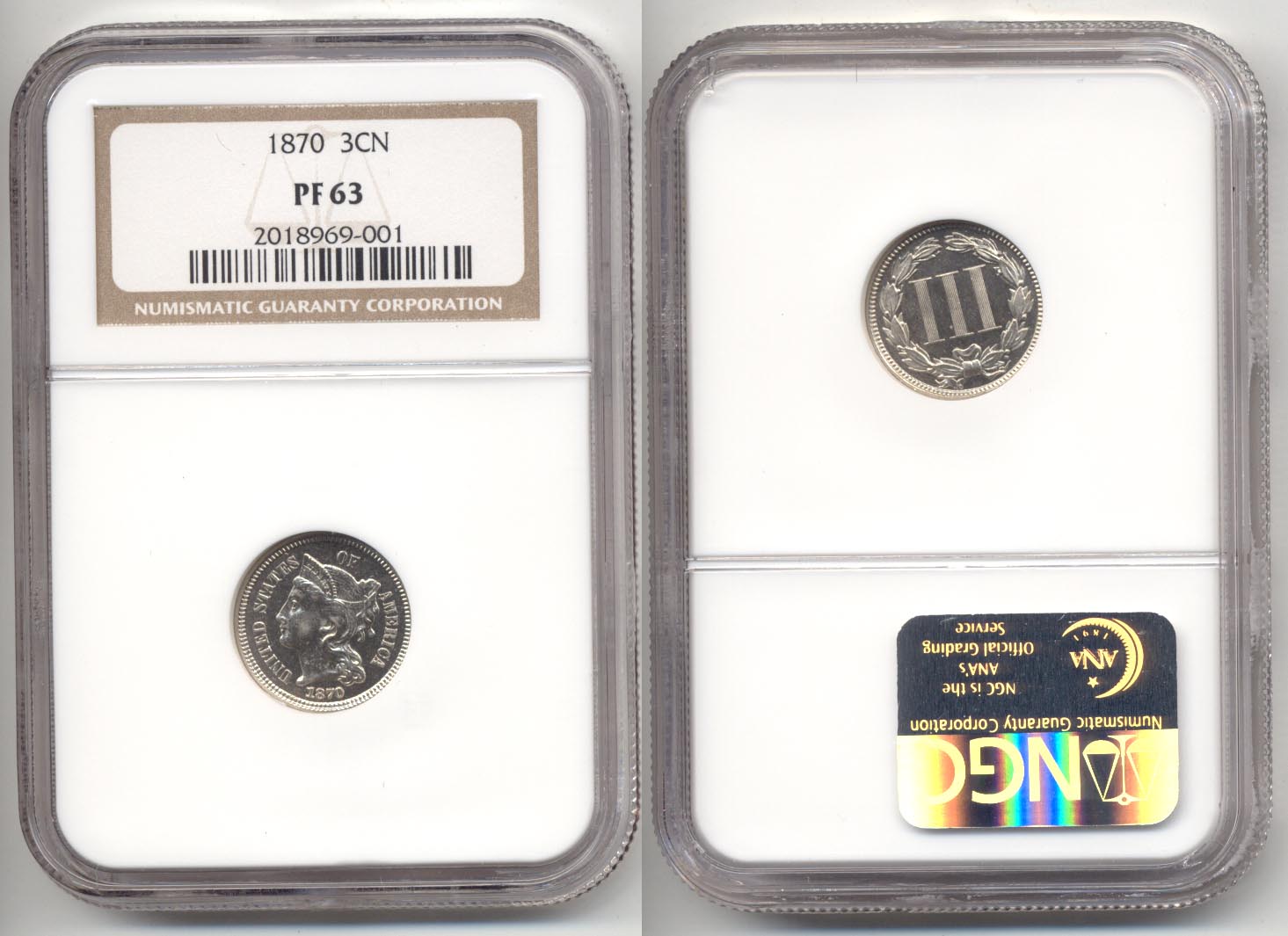 1870 Three Cent Nickel NGC Proof-63