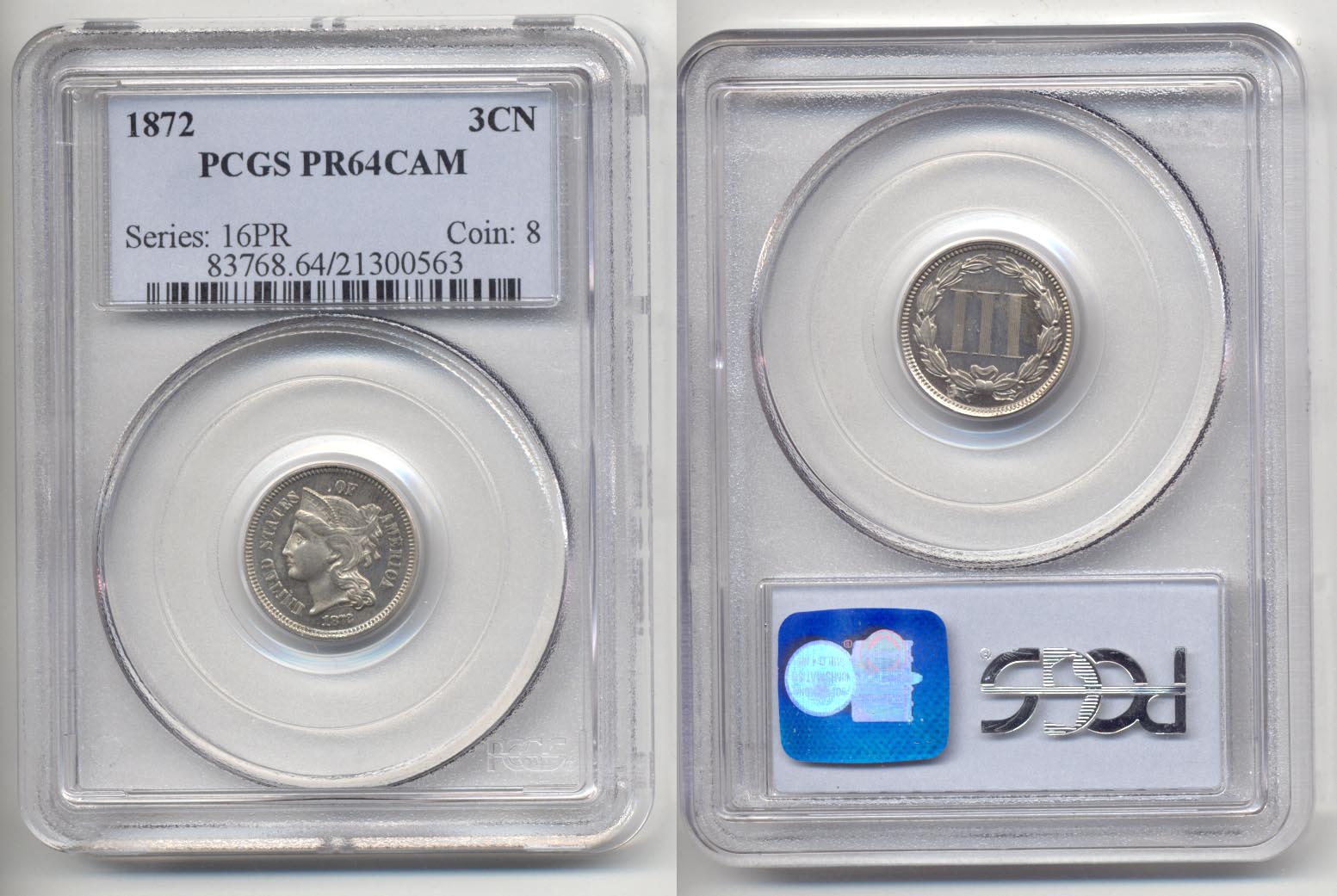1872 Three Cent Nickel PCGS Proof-64 Cameo