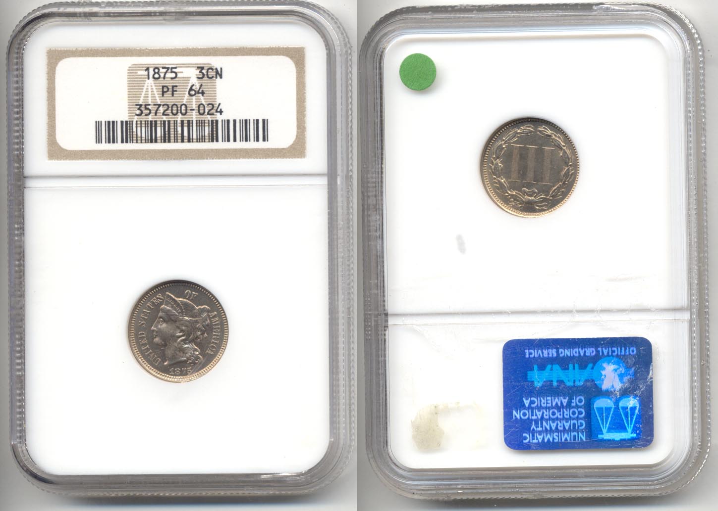 1875 Three Cent Nickel NGC Proof-64