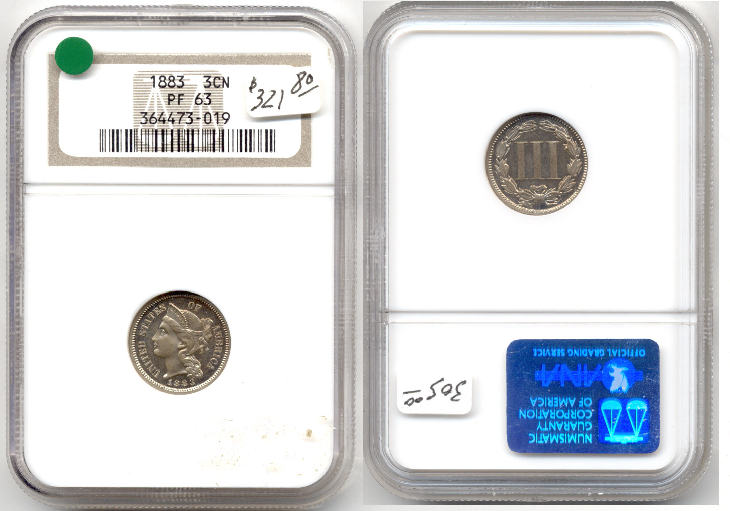 1883 Three Cent Nickel NGC Proof-63