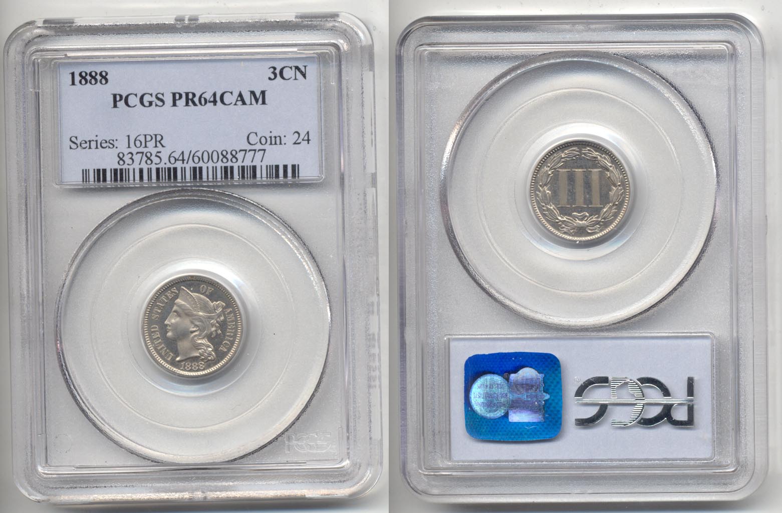 1888 Three Cent Nickel PCGS Proof-64 Cameo