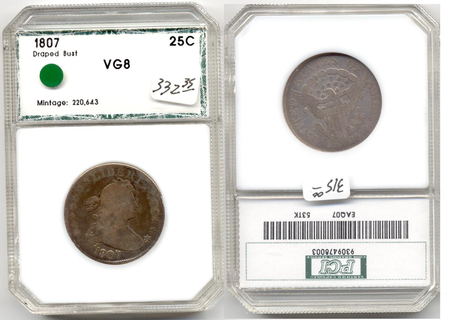 1807 Draped Bust Quarter PCI VG-8