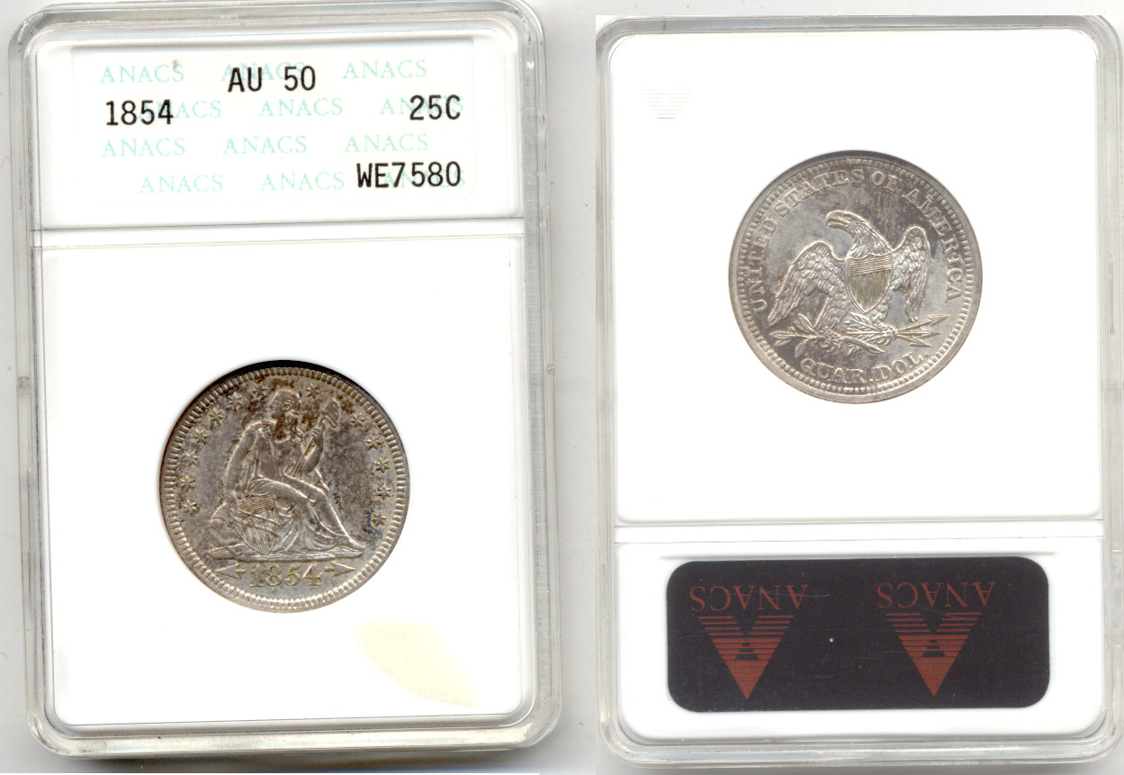 1854 Seated Liberty Quarter ANACS AU-50