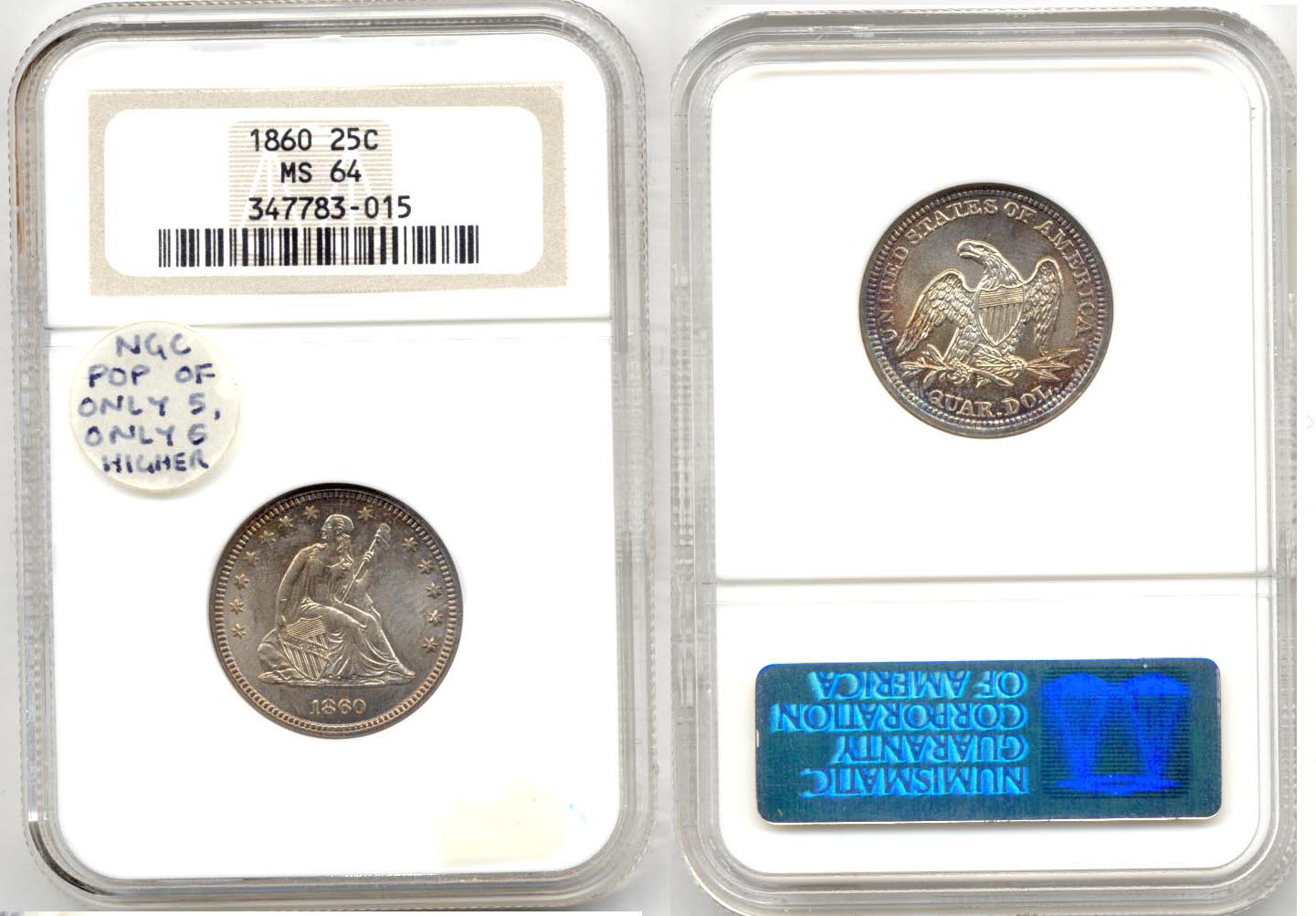 1860 Seated Liberty Quarter MS-64