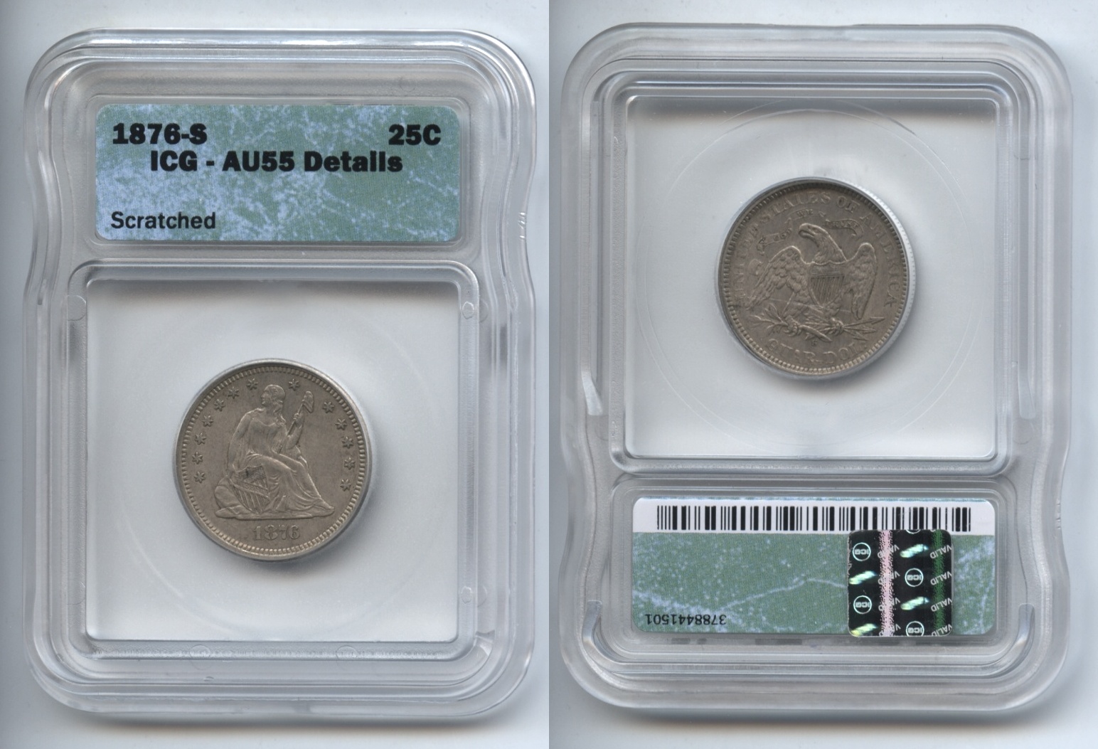 1876-S Seated Liberty Quarter ICG AU-55 Details