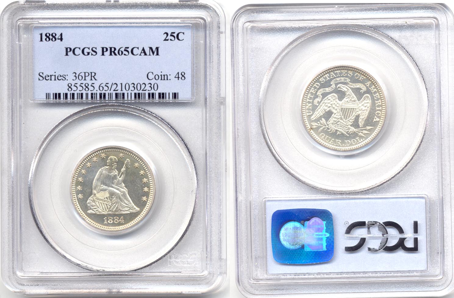 1884 Seated Liberty Quarter PCGS Cameo Proof-65