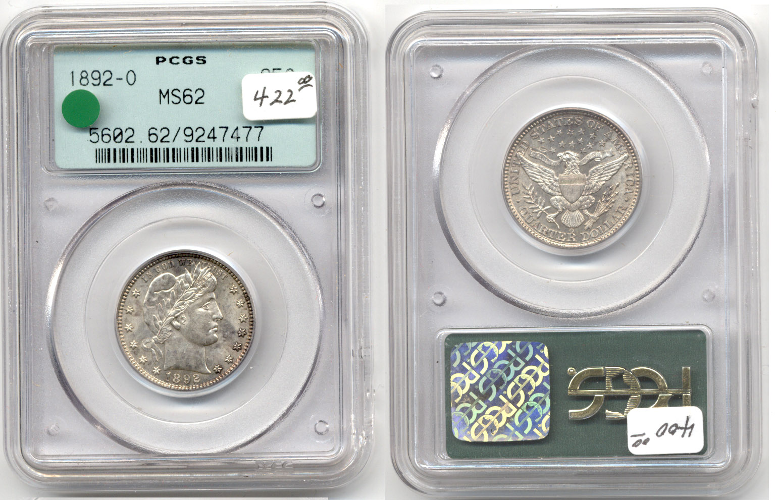 1892-O Barber Quarter PCGS MS-62