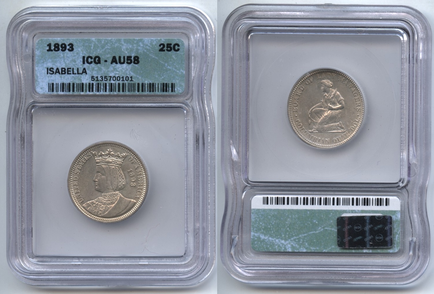 1893 Isabella Commemorative Quarter ICG AU-58