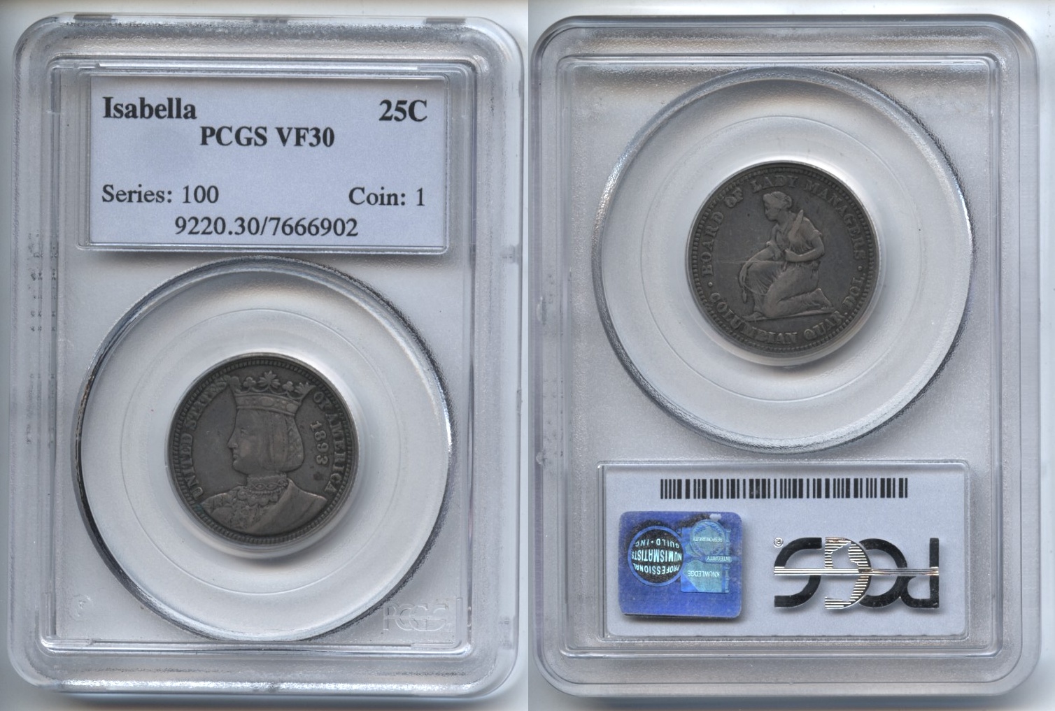 1893 Isabella Commemorative Quarter PCGS VF-30