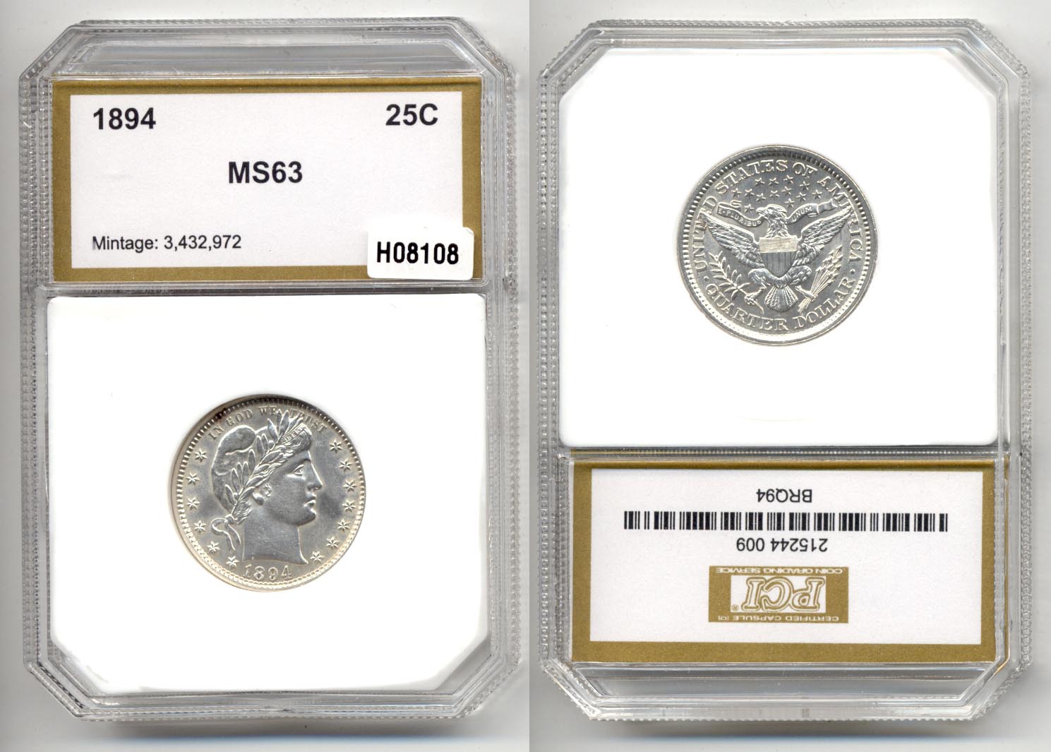 1894 Barber Quarter PCI MS-63