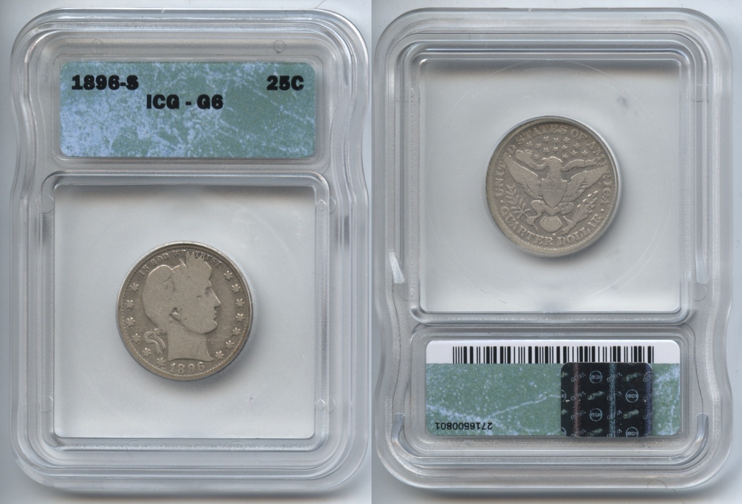 1896-S Barber Quarter ICG G-6