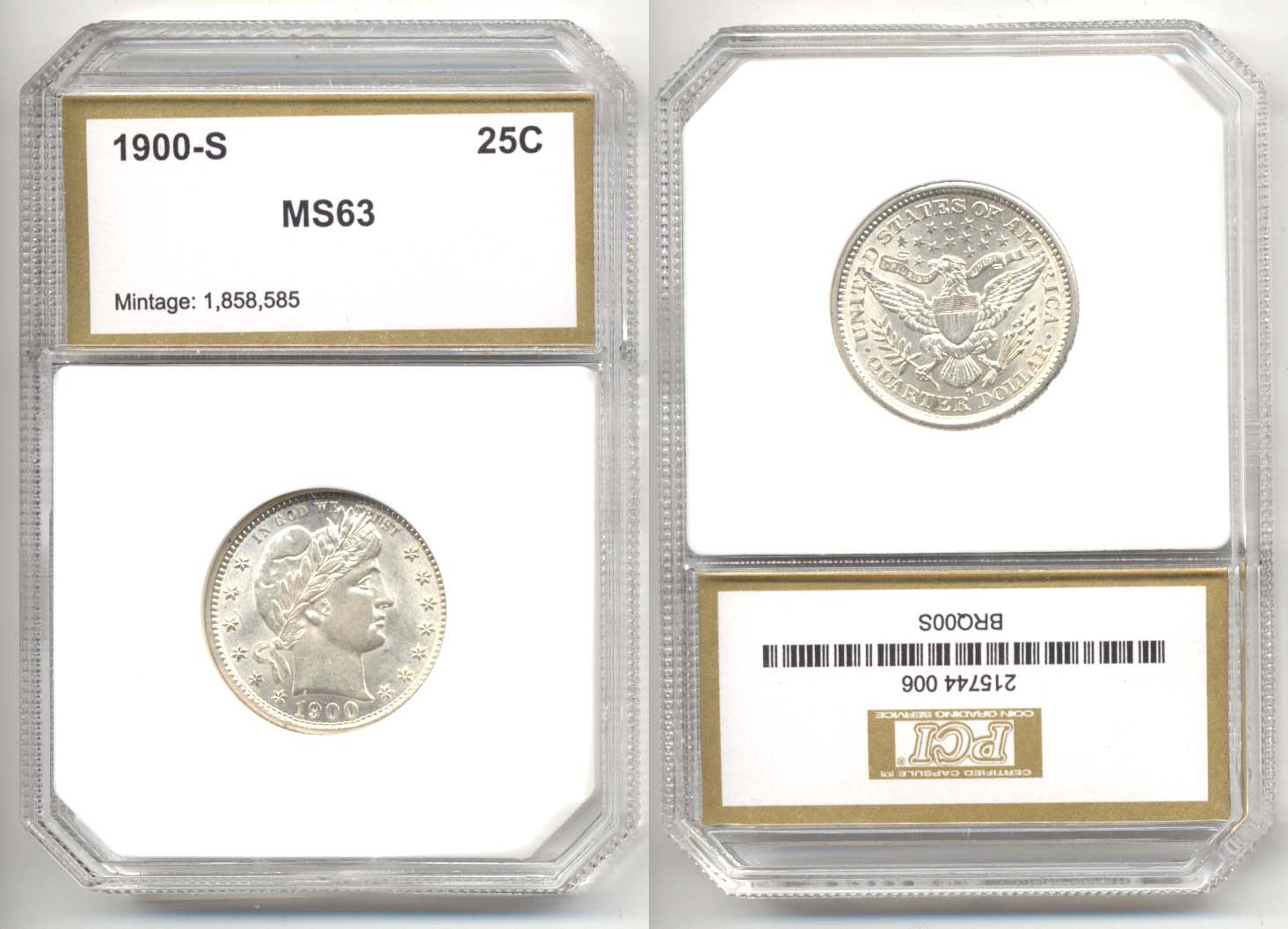 1900-S Barber Quarter PCI MS-63