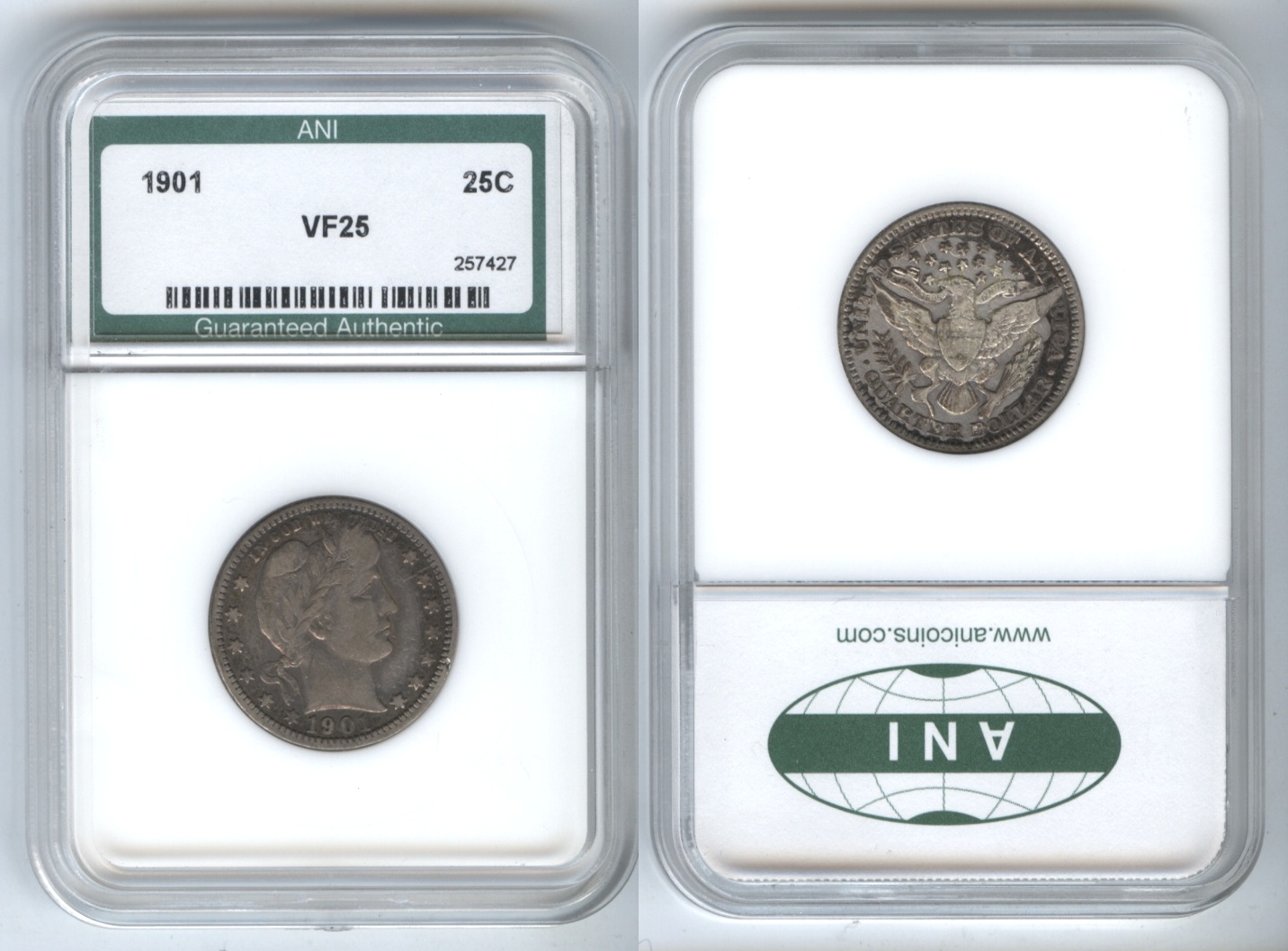 1901 Barber Quarter ANI VF-25 (Fine-12)