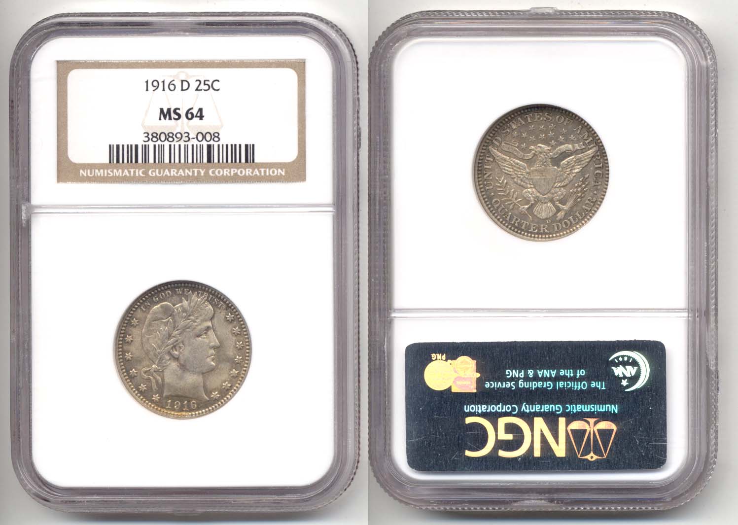 1916-D Barber Quarter NGC MS-64