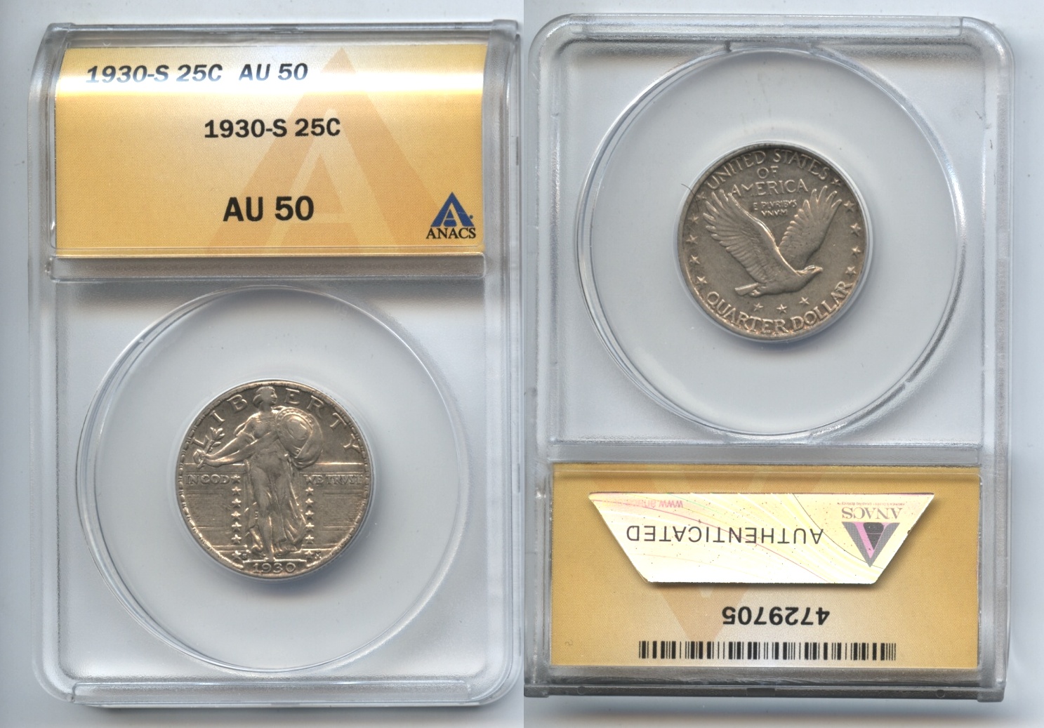 1930-S Standing Liberty Quarter ANACS AU-50