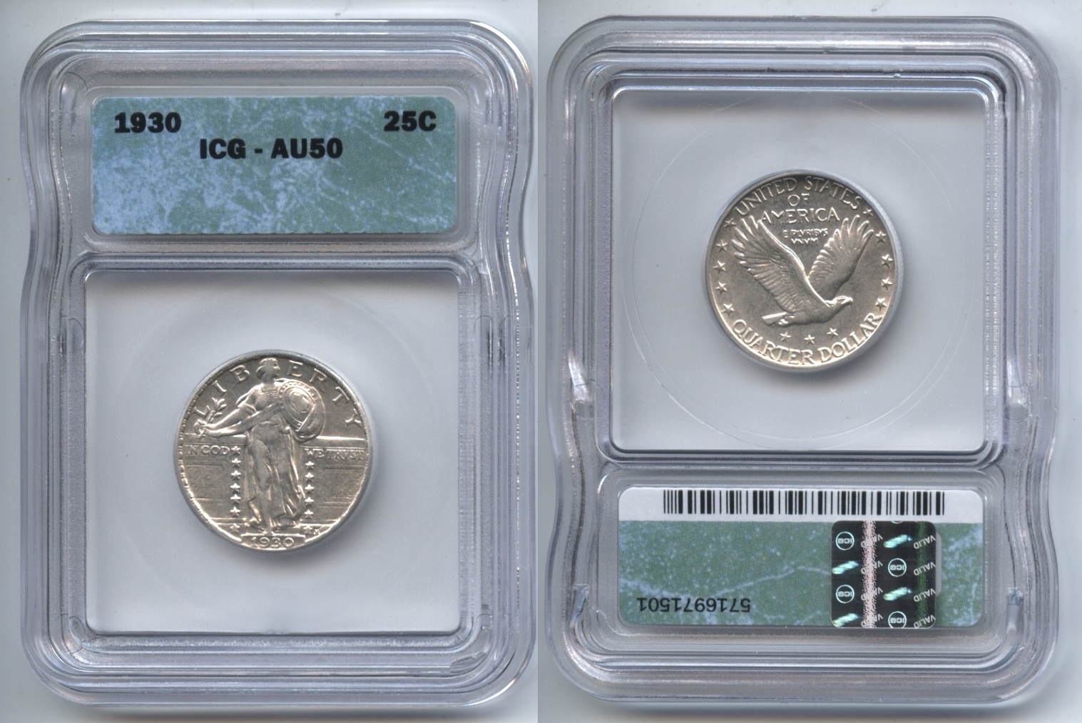 1930 Standing Liberty Quarter ICG AU-50