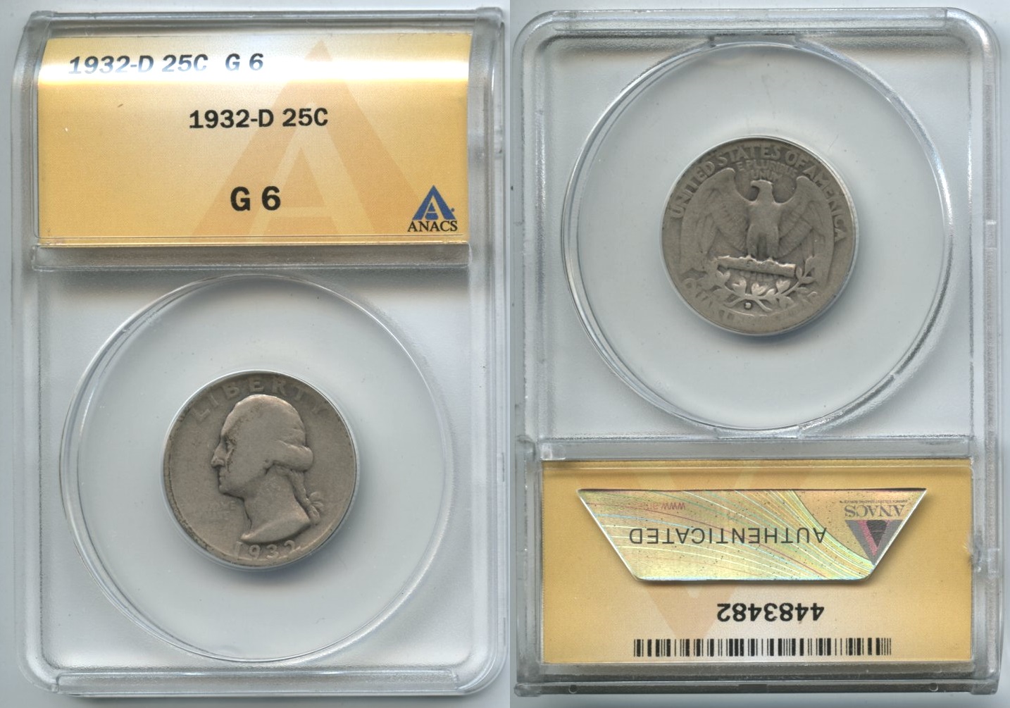 1932-D Washington Quarter ANACS Good-6