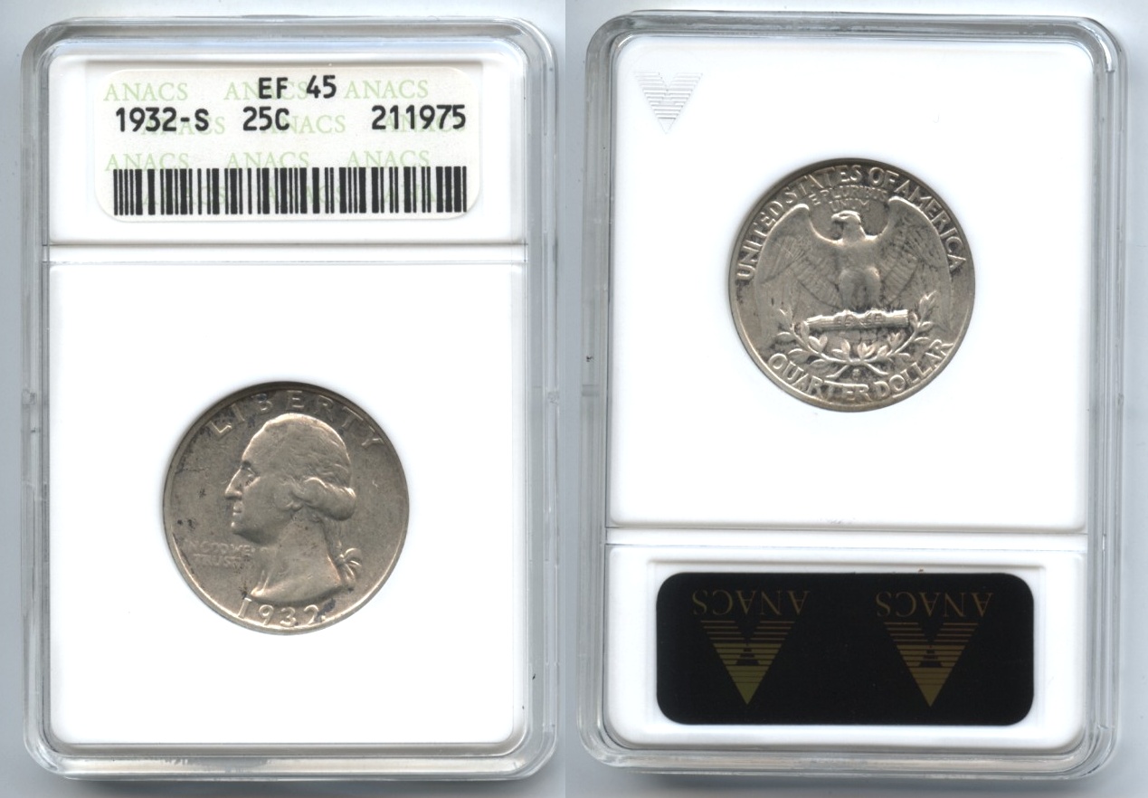 1932-S Washington Quarter ANACS EF-45