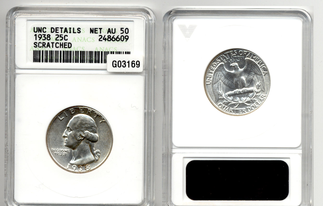 1938 Washington Quarter ANACS net AU-50