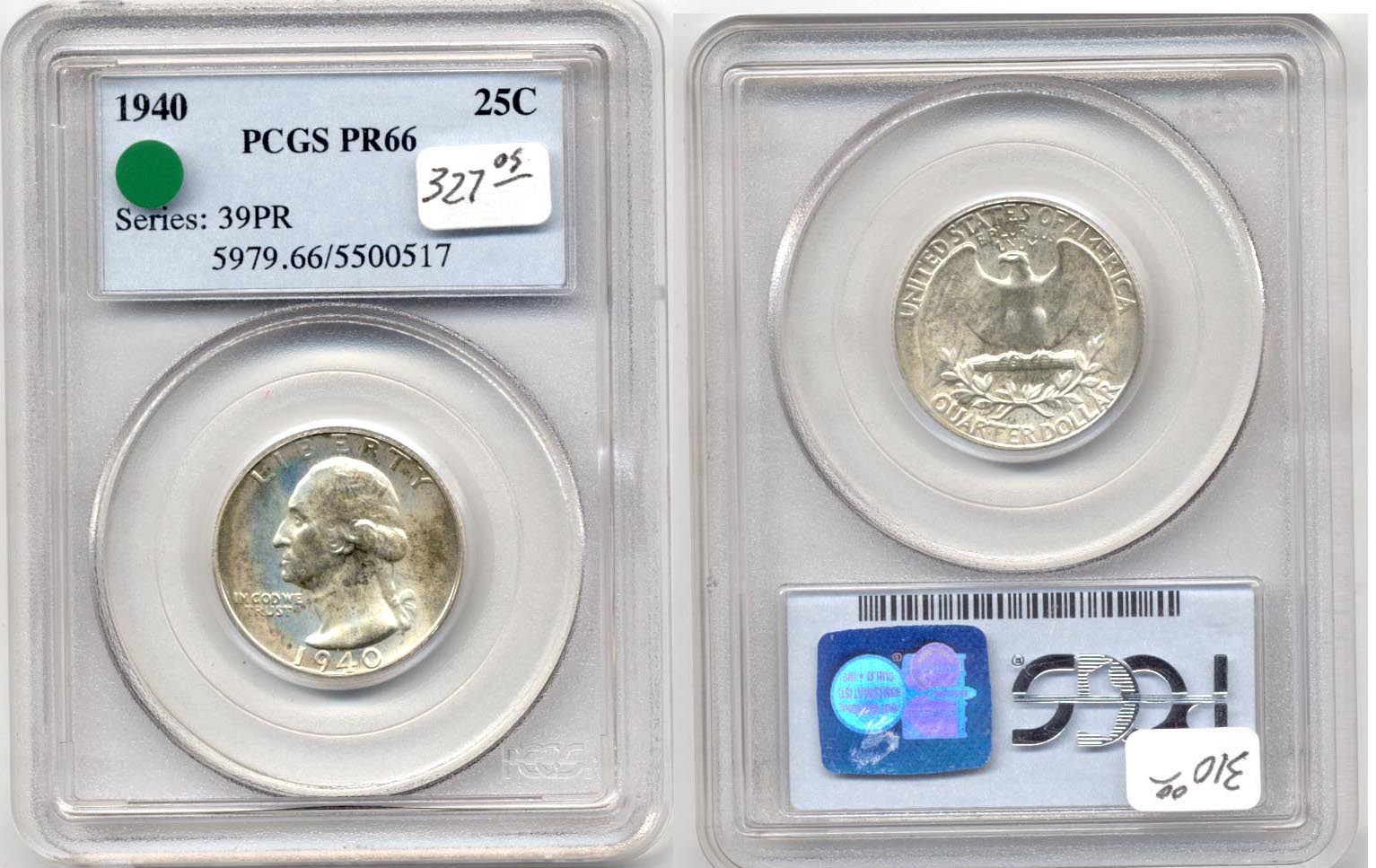 1940 Washington Quarter PCGS Proof-66