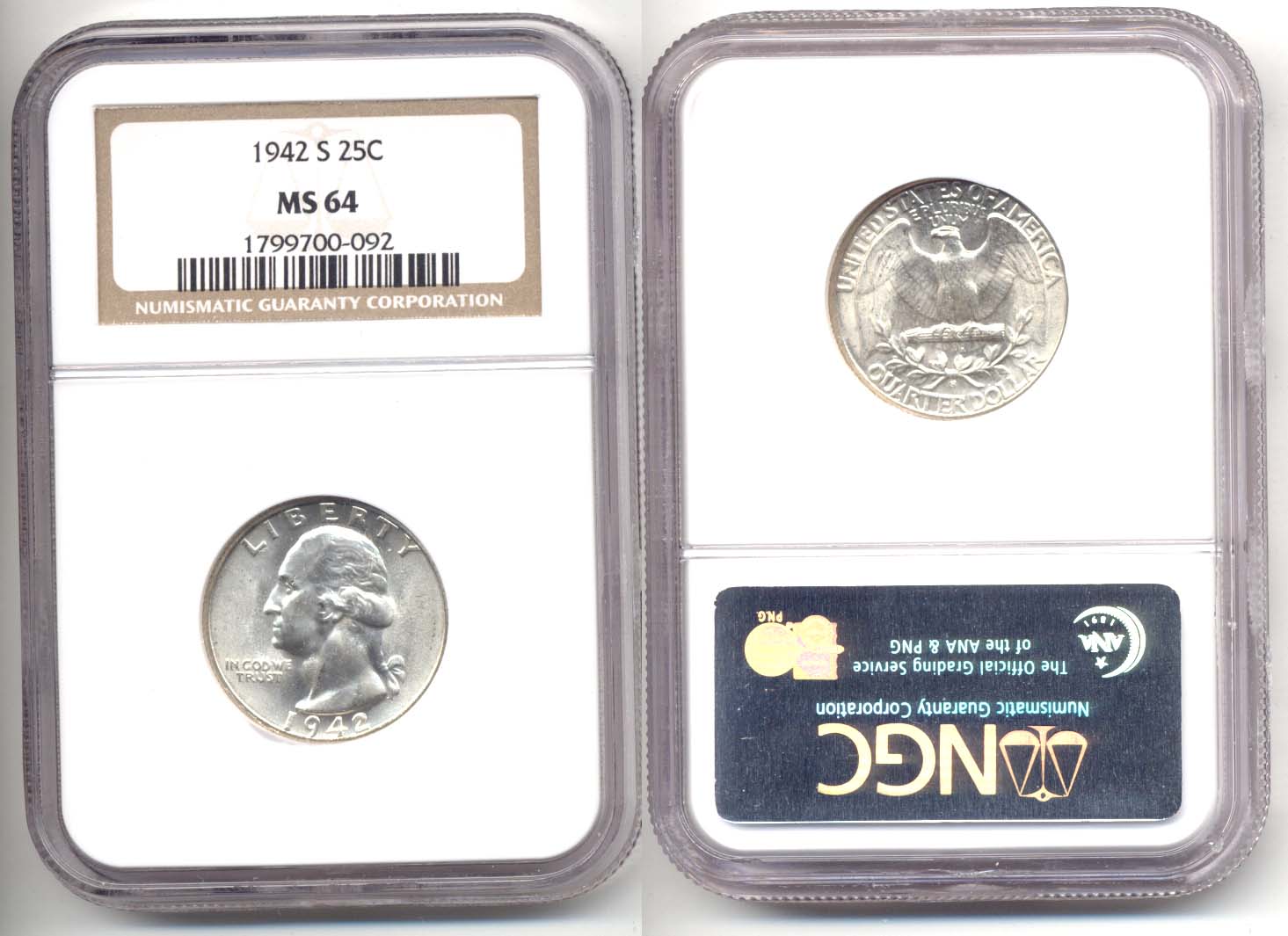 1942-S Washington Quarter NGC MS-64