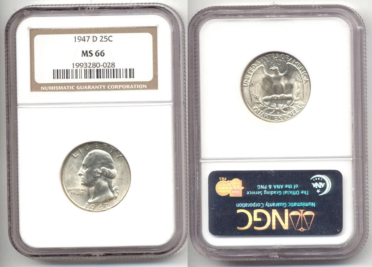 1947-D Washington Quarter NGC MS-66 b