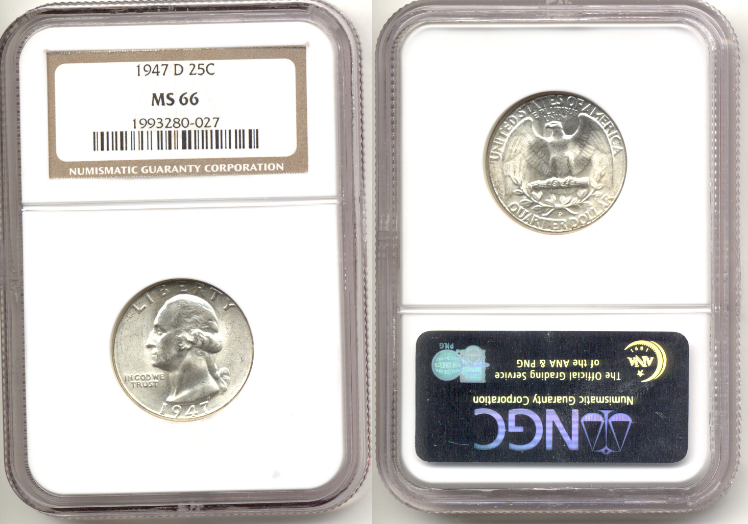 1947-D Washington Quarter NGC MS-66 d