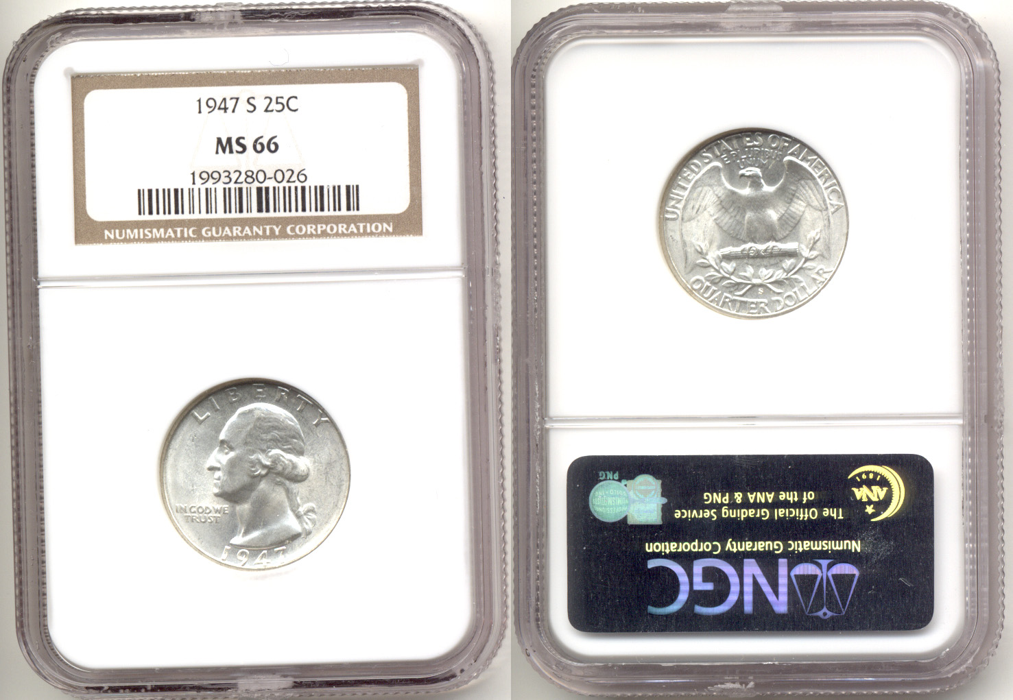 1947-S Washington Quarter NGC MS-66 b