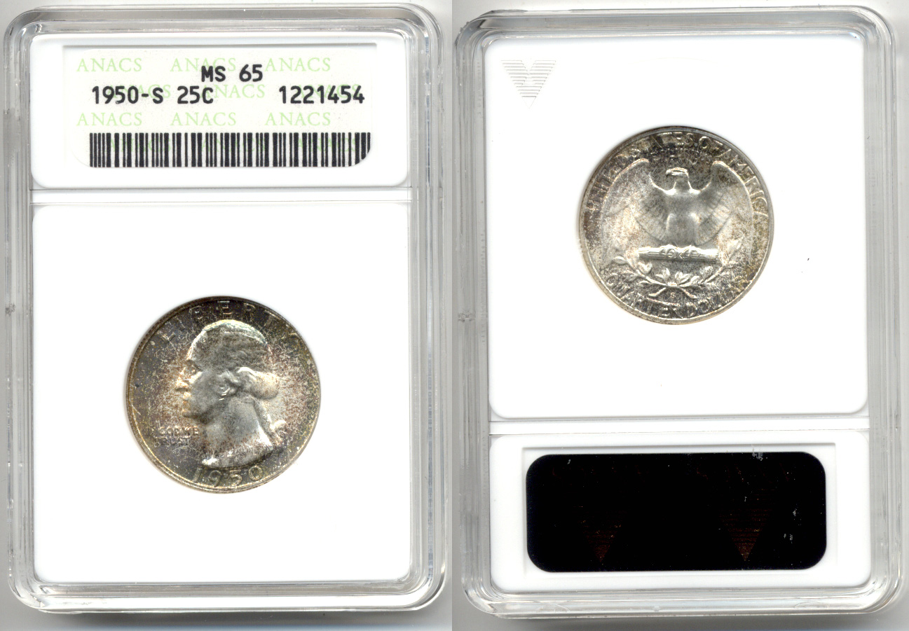 1950-S Washington Quarter ANACS MS-65