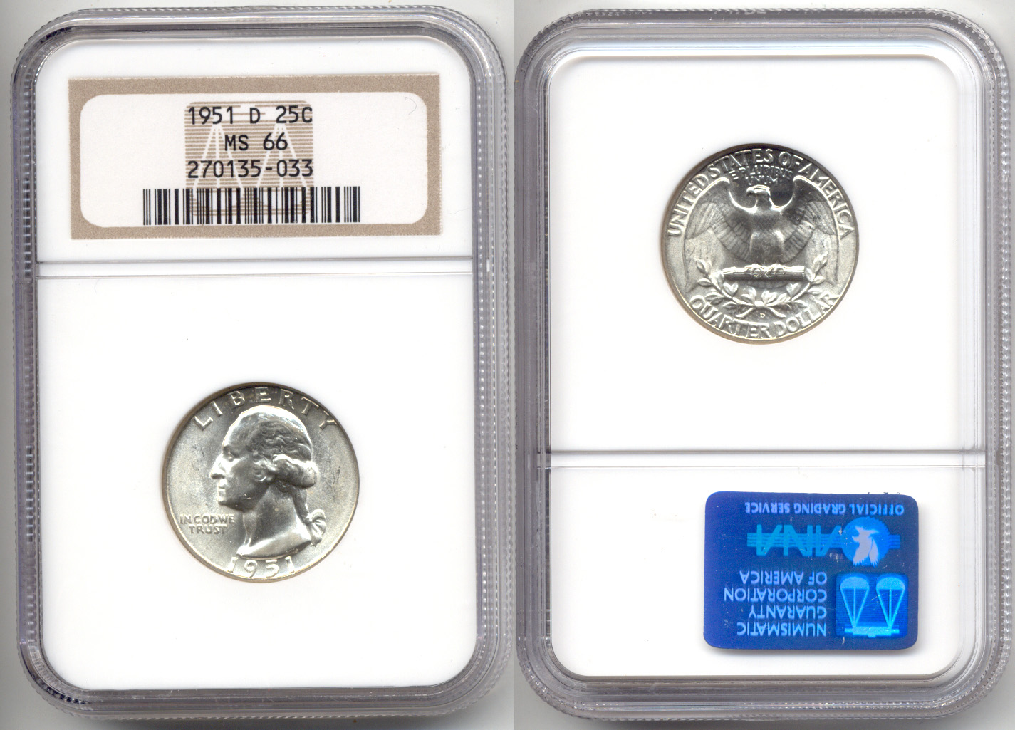 1951-D Washington Quarter NGC MS-66 a