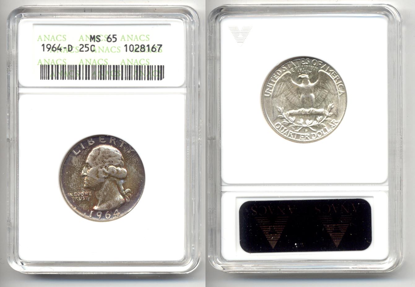 1964-D Washington Quarter ANACS MS-65