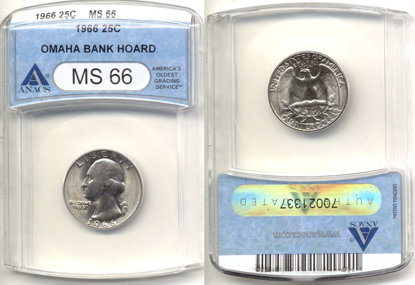 1966 Washington Quarter ANACS MS-66 a