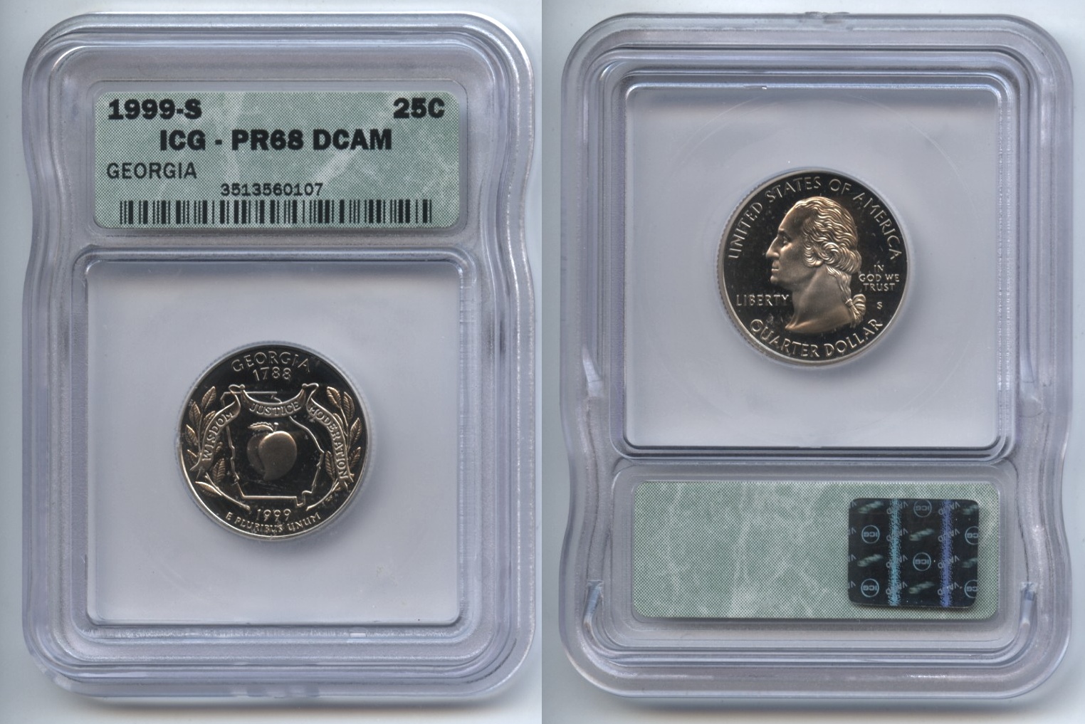 1999-S Georgia Clad State Quarter ICG Proof-68 Deep Cameo