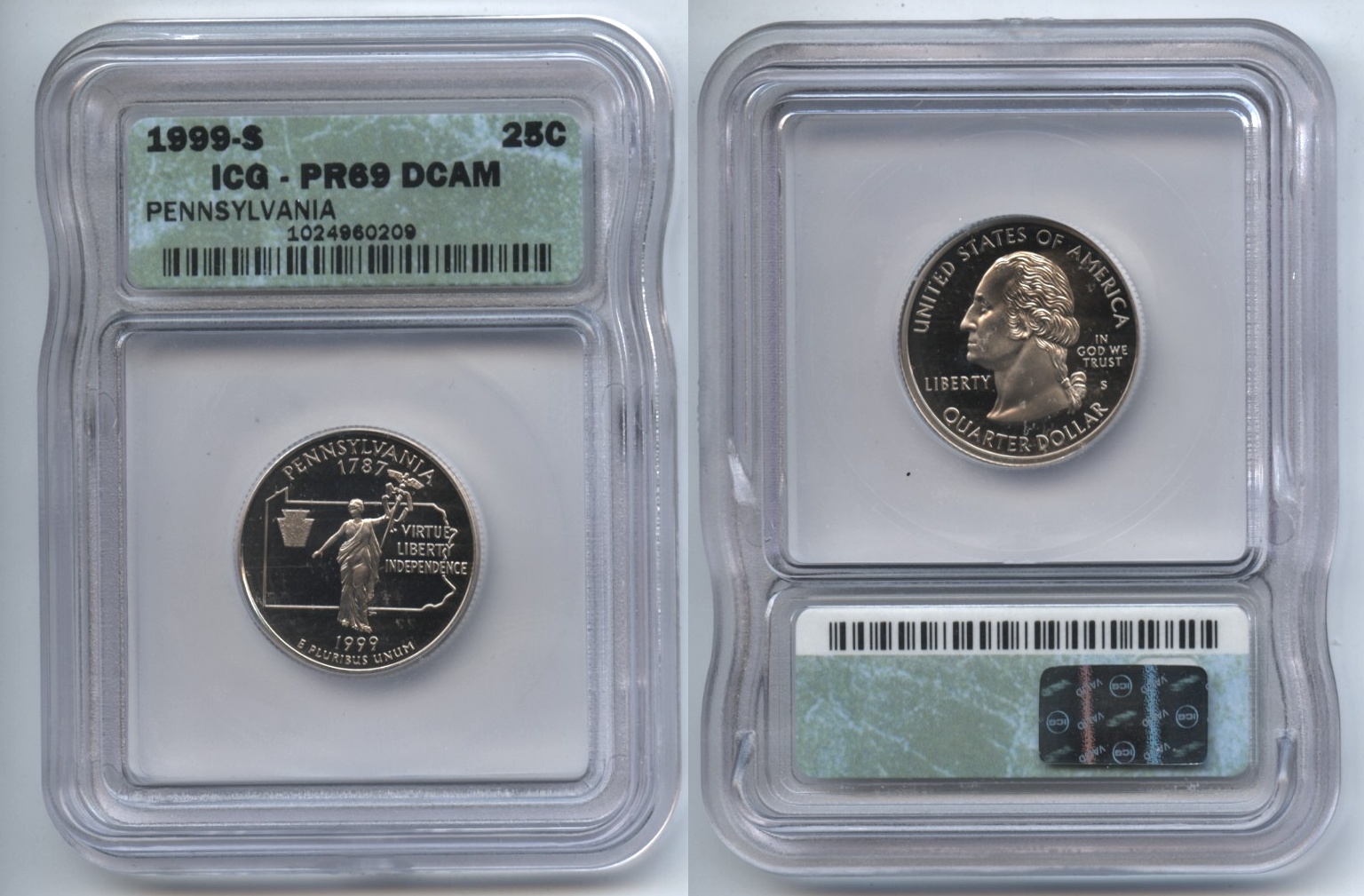 1999-S Pennsylvania Clad State Quarter ICG Proof-69 Deep Cameo