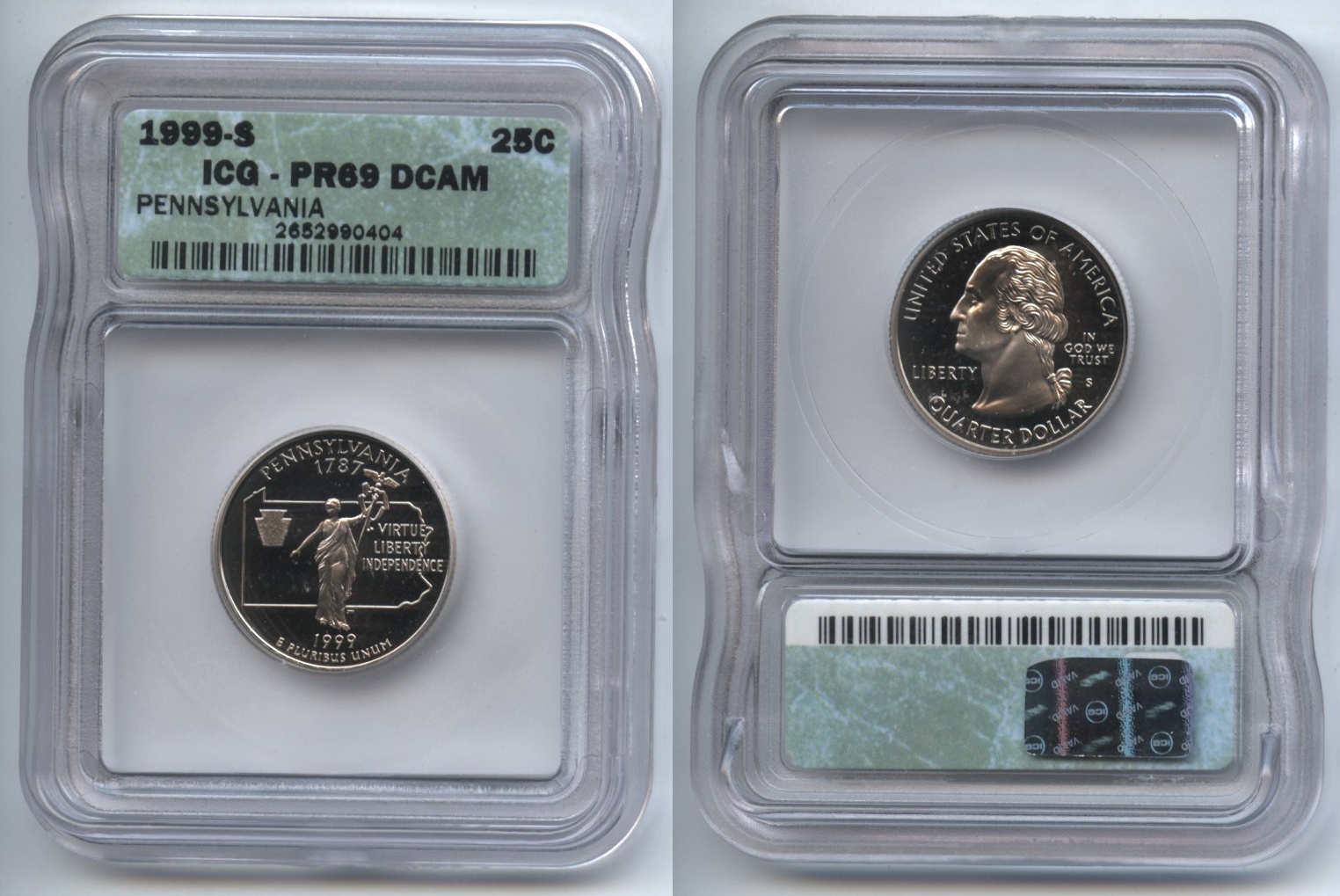1999-S Pennsylvania Clad State Quarter ICG Proof-69 Deep Cameo #a