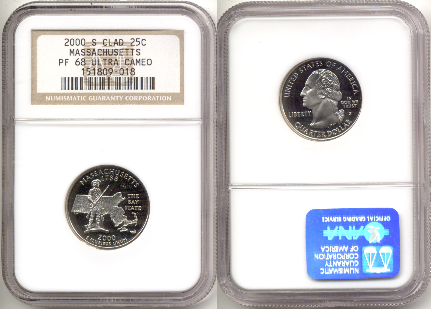 2000-S Massachusetts Clad State Quarter NGC Proof-68 Ultra Cameo