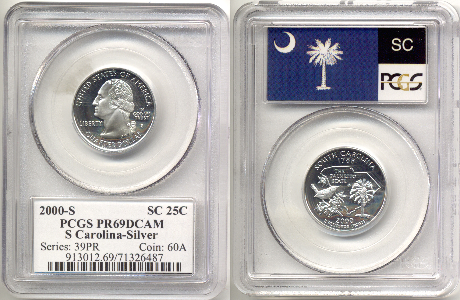 2000-S South Carolina Silver State Quarter PCGS Proof-69 Deep Cameo
