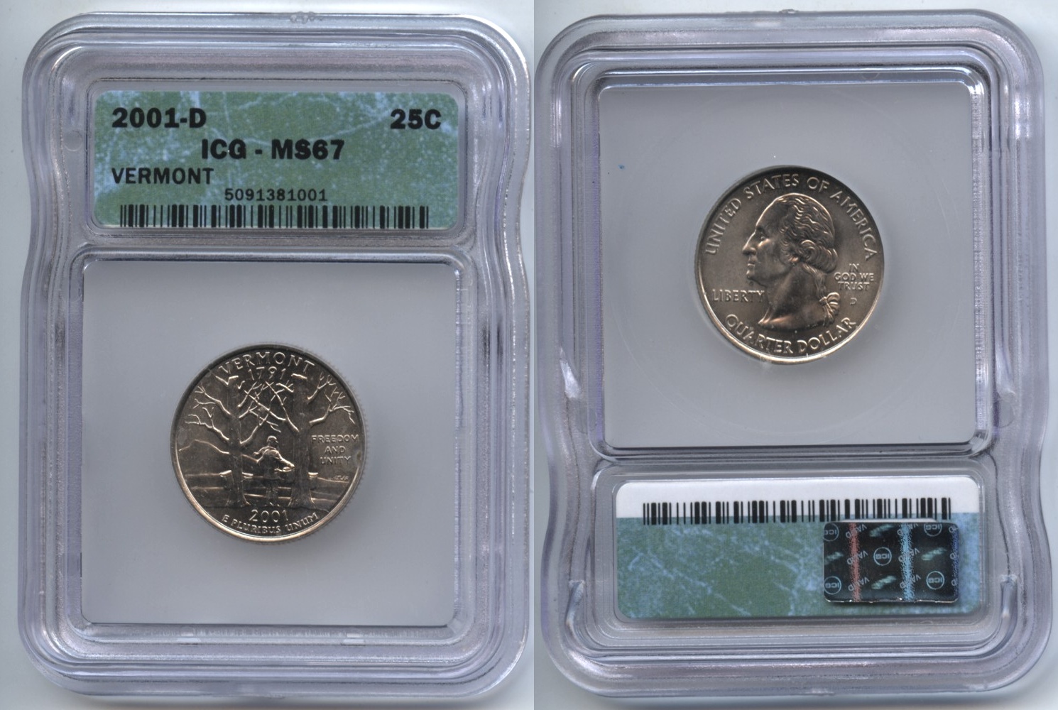 2001-D Vermont State Quarter ICG MS-67