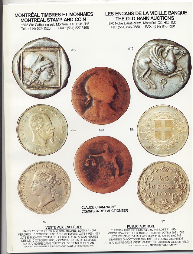 Montreal Stamp And Coin Public Auction October 1995
