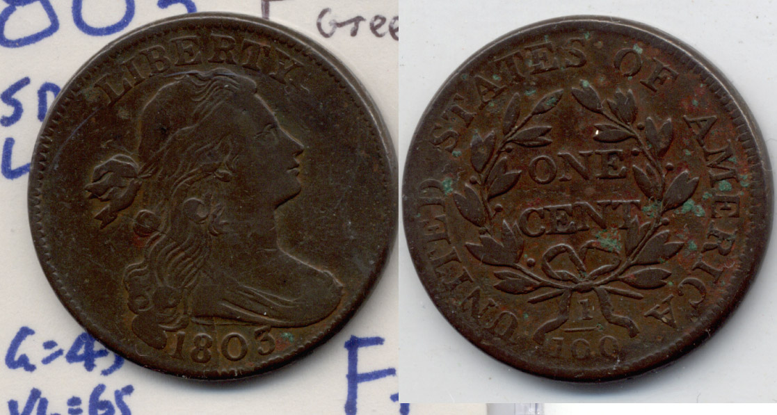 1803 Draped Bust Large Cent F-12 Reverse Green