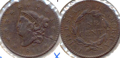 1816 Coronet Large Cent F-12 Obverse Scrape