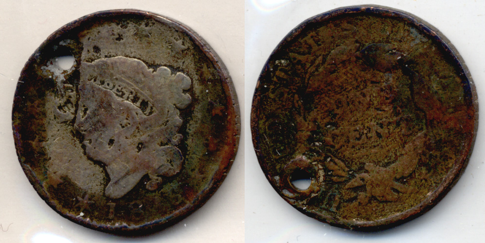 1816 Coronet Large Cent G-4 Holed