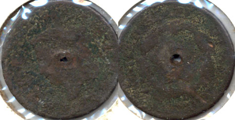 1817 Coronet Large Cent AG-3 b Holed