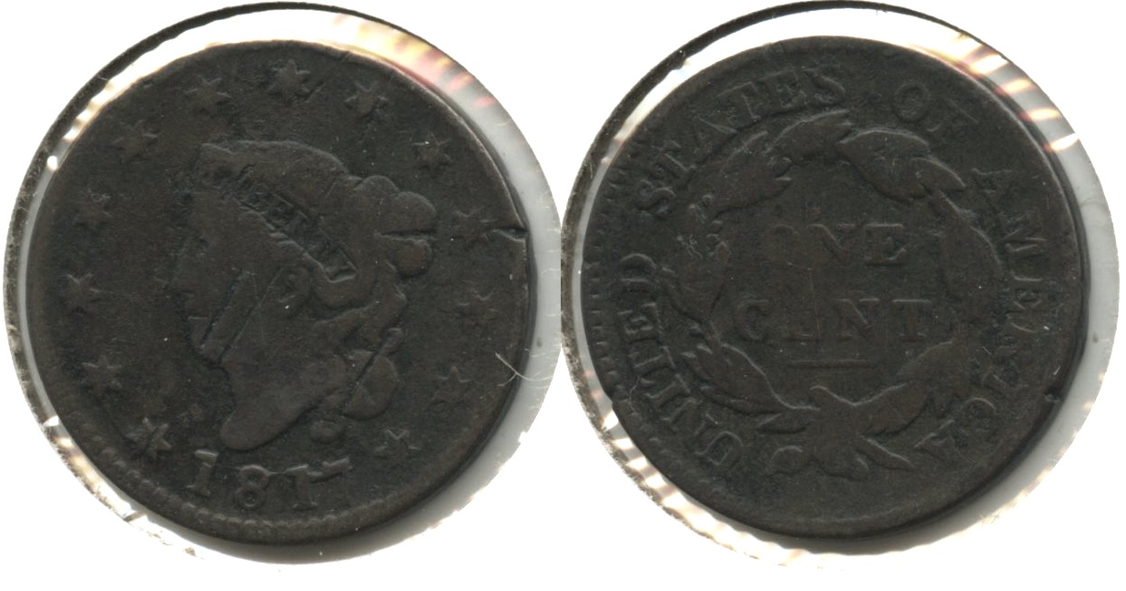 1817 Coronet Large Cent VG-8 #h Obverse Marks