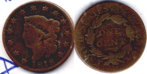 1818 Coronet Large Cent AG-3