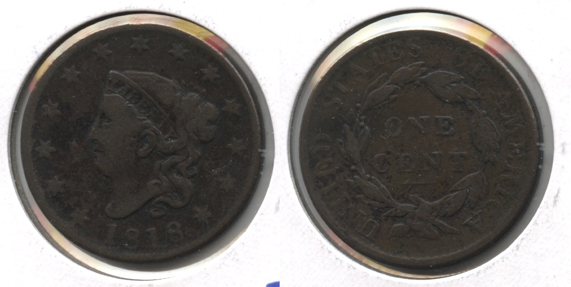 1818 Coronet Large Cent Fine-12